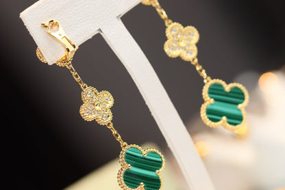 [Spark]CLOVER EARRINGS GOLD MALACHITE DIAMOND 3 MOTIF