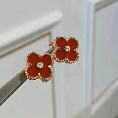 [Spark]CLOVER MEDIUM 1 MOTIFS CARNELIAN  DIAMOND earrings