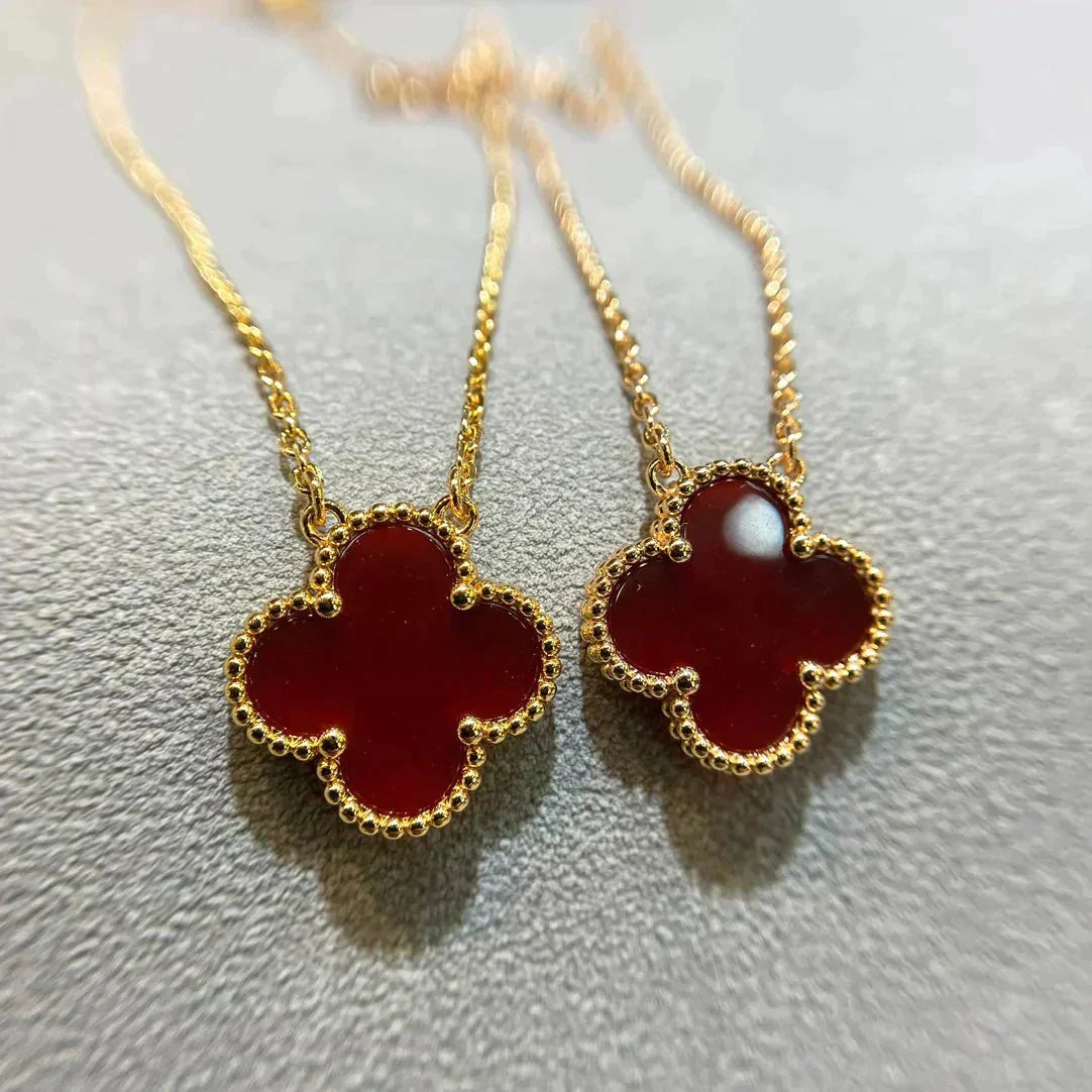 [Spark]CLOVER 15MM CARNELIAN SINGLE FLOWER NECKLACE