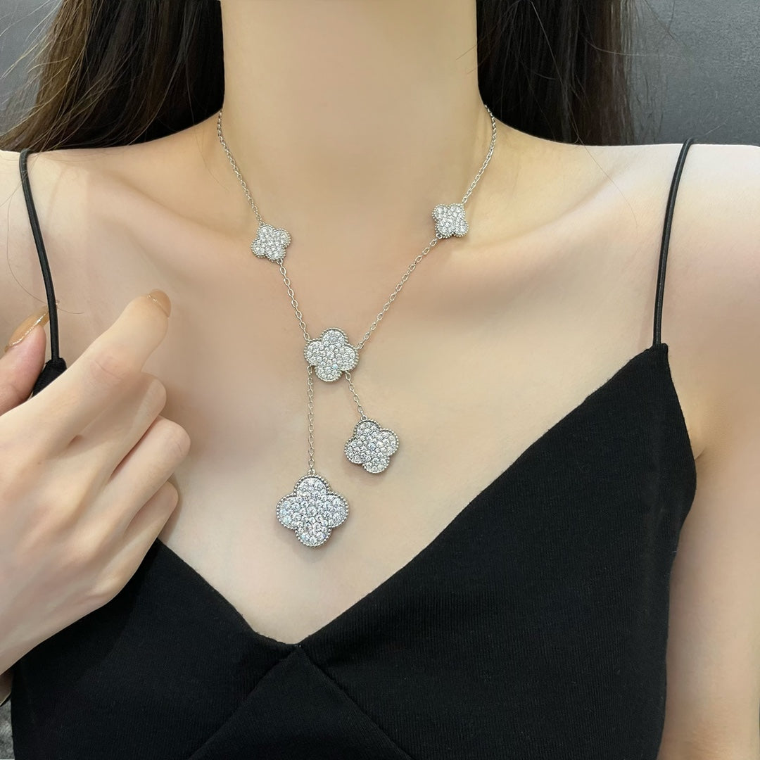 [Spark]CLOVER 5 MOTIFS SILVER DIAMONDS NECKLACE
