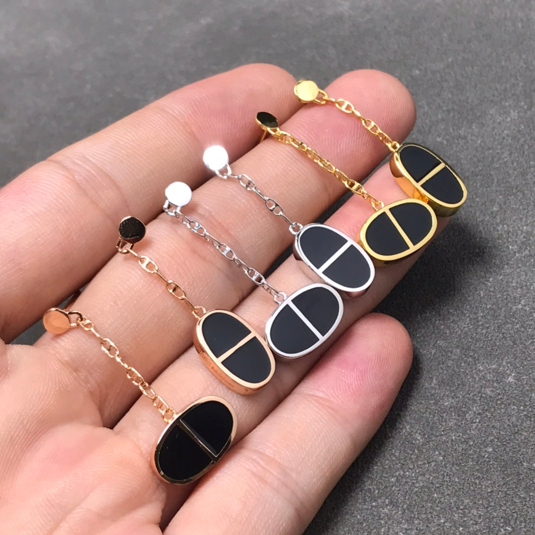 [Spark]CHAINE VERSO BLACK CERAMIC SILVER EARRINGS
