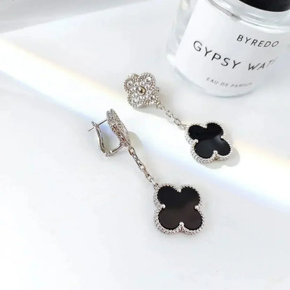 [Spark]CLOVER 2 MOTIFS  DIAMOND ONYX EARRINGS SILVER