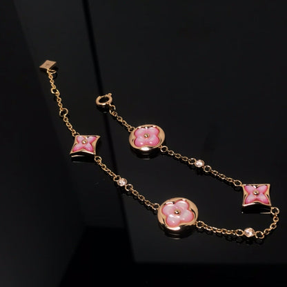 [Spark]STAR AND SUN 4 MOTIF PINK MOP PINK GOLD BRACELET