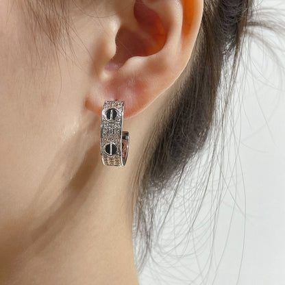 [Spark]LOVE CERAMIC DIAMOND PAVED SILVER EARRINGS