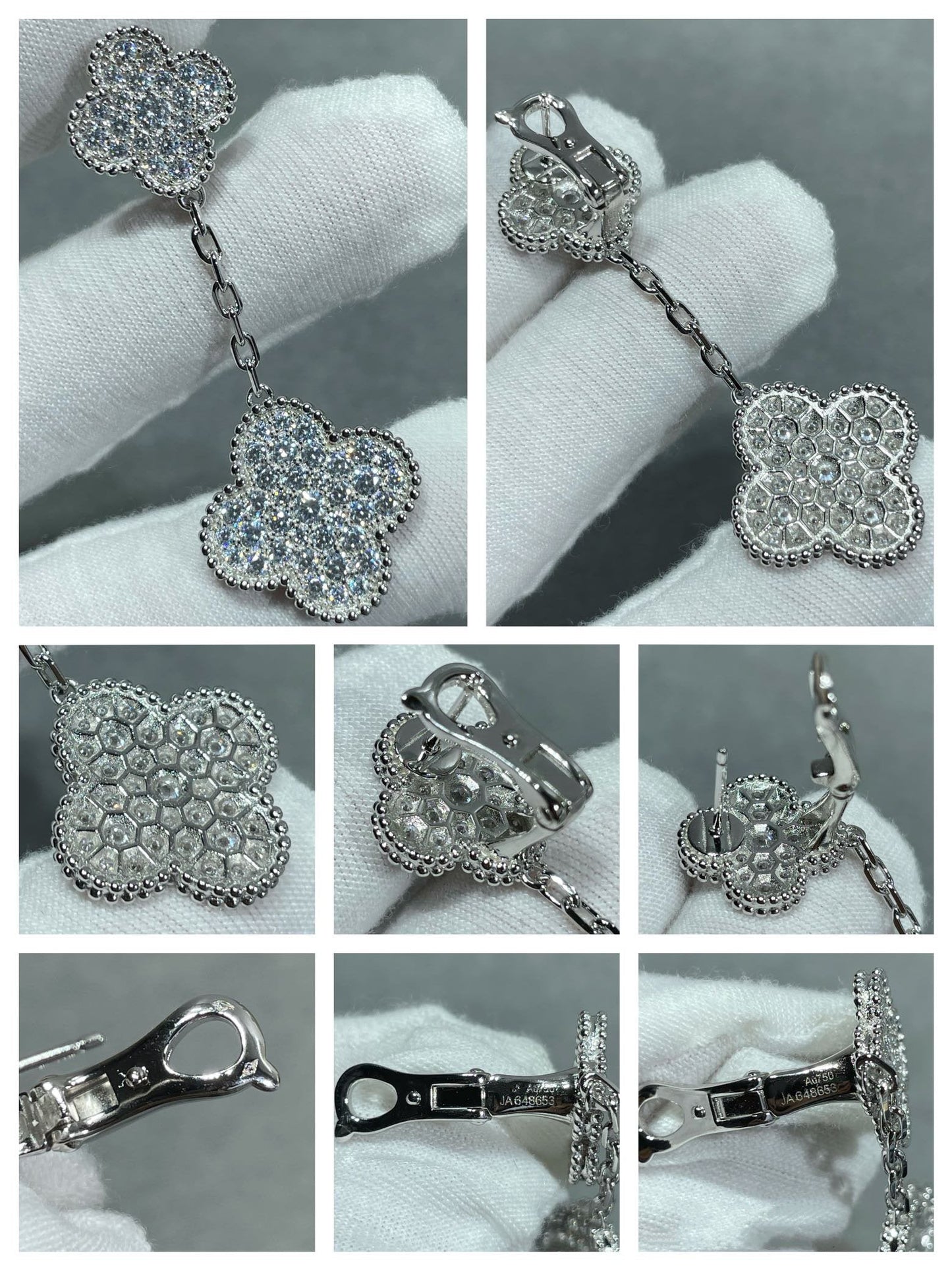[Spark]CLOVER 2 MOTIFS DIAMOND PAVED SILVER EARRINGS