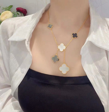 [Spark]CLOVER 6 MOTIF MOP ONYX GOLD NECKLACE