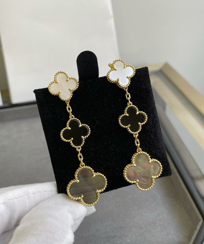 [Spark]CLOVER 3 MOTIF MOP ONYX DARK MOP PINK GOLD EARRINGS