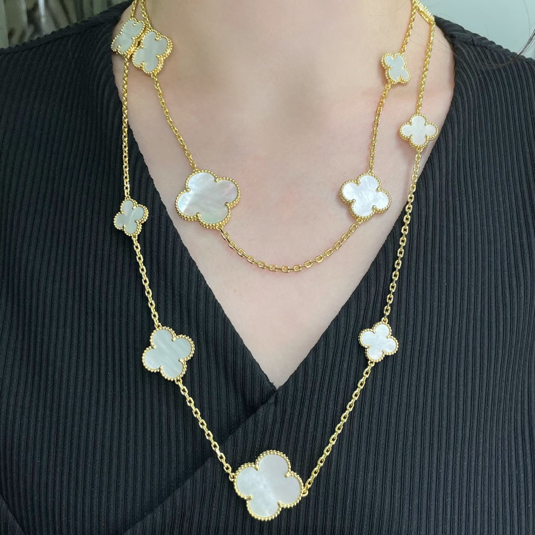 [Spark]CLOVER 16 MOTIF WHITE MOP GOLD NECKLACE
