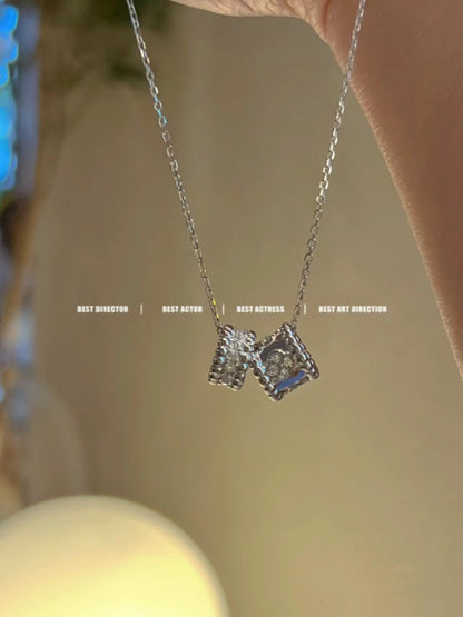 [Spark]PERLEE DOUBLE PENDANT SILVER DIAMOND NECKLACE