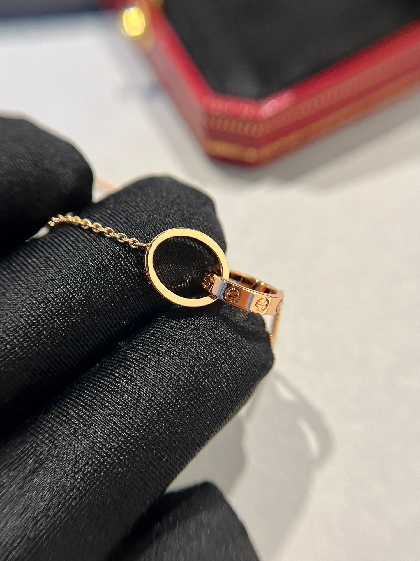 [Spark]LOVE NECKLACE DOUBLE RING PINK GOLD