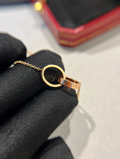 [Spark]LOVE NECKLACE DOUBLE RING PINK GOLD