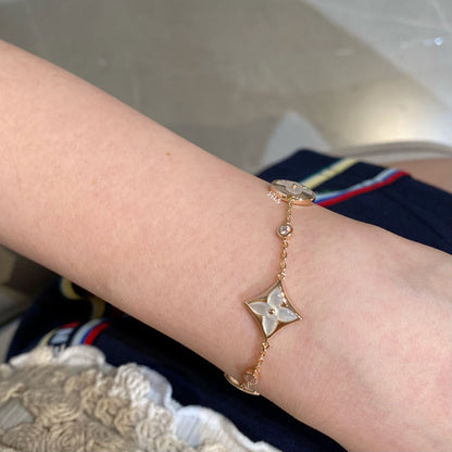 [Spark]STAR AND SUN 4 MOTIF WHITE MOP PINK GOLD BRACELET