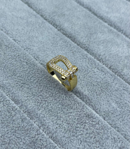 [Spark]Wide Hoof-Shaped Diamond-Studded Ring