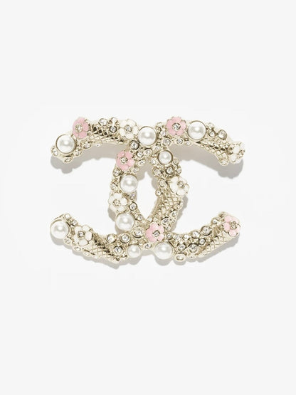 [Spark]26C Pink-White Enamel Ice Cream Cone Double C Brooch