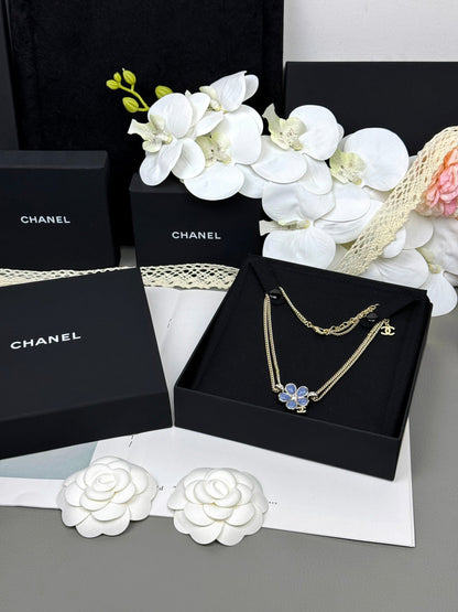 [Spark]New Blue Floral Double-Layer Necklace