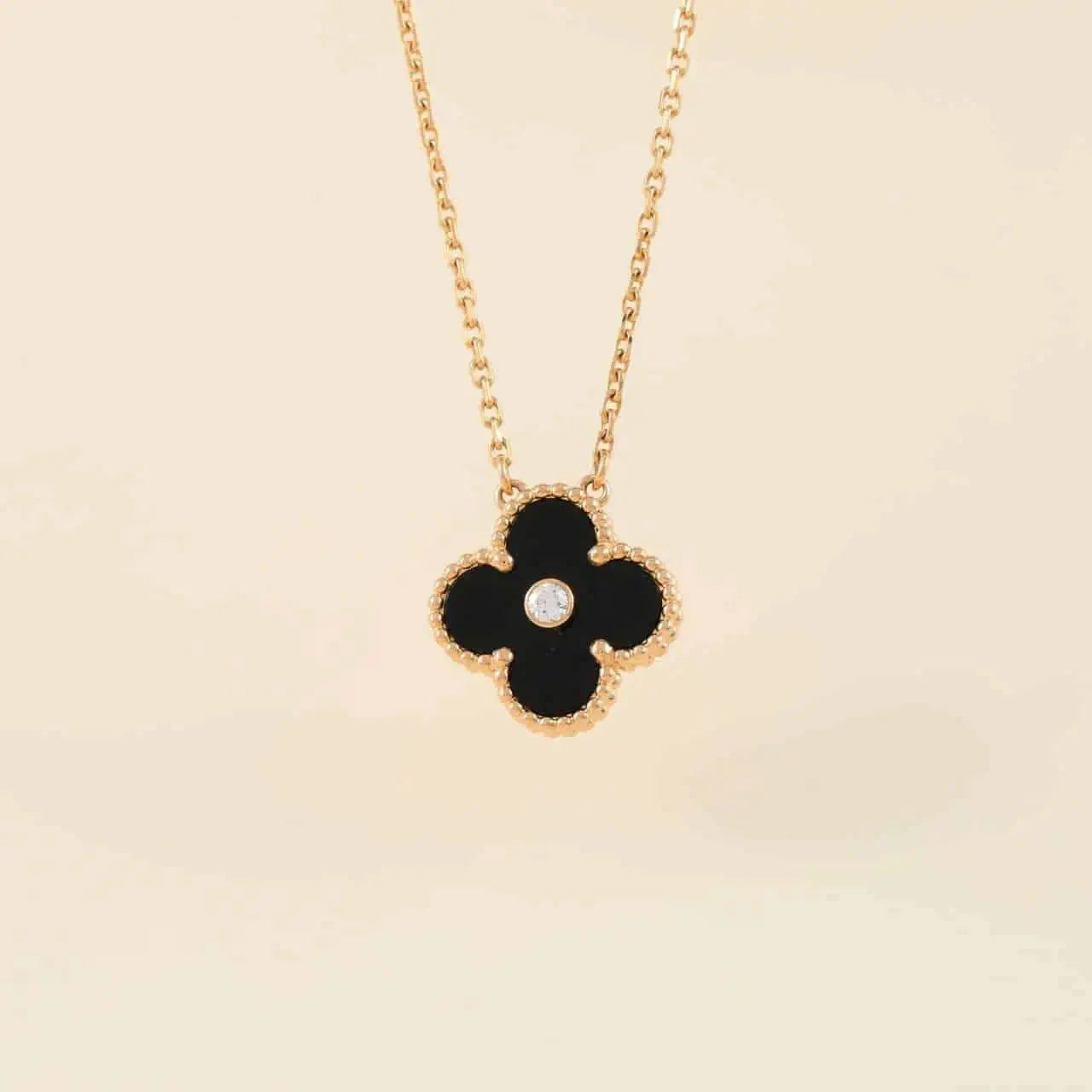 [Spark]CLOVER 15MM DIAMOND ONYX NECKLACE