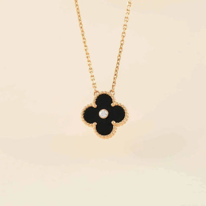 [Spark]CLOVER 15MM DIAMOND ONYX NECKLACE