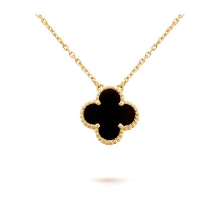 [Spark]CLOVER 15MM BLACK ONYX SINGLE FLOWER NECKLACE