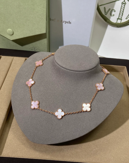[Spark Jewellery] Pink Necklace with Ten Clover Designs
