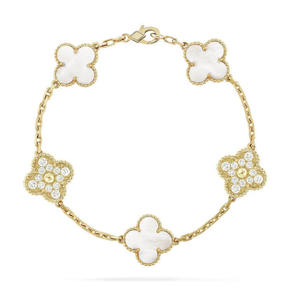 [Spark]CLOVER WHITE PEARL MOP 5 MOTIF BRACELET COLLECTION