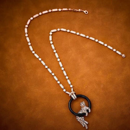 [Spark jewelrys]NEW BLACK CIRCLE PANTHER FULL DIAMOND NECKLACE