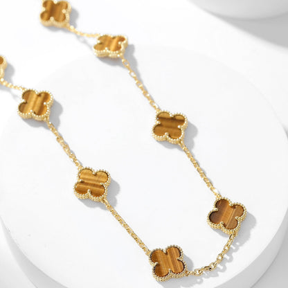 [Spark]CLOVER 10 MOTIFS TIGER EYE NECKLACE