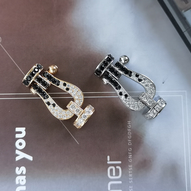 [Spark]FORCE LARGE HORSESHOE BLACK WHITE DIAMOND BRACELET SILVER