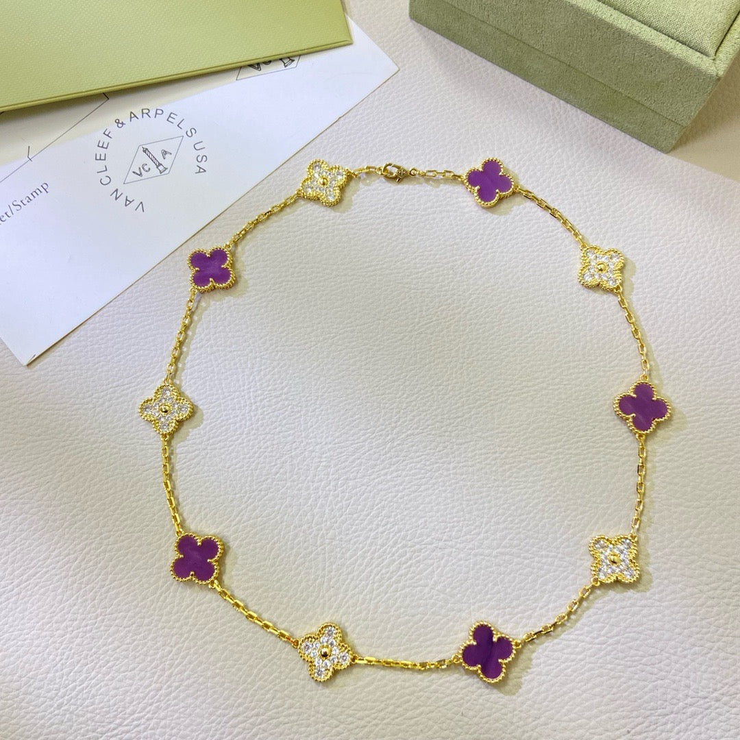 [Spark Jewelry]CLOVER 10 MOTIFS  PURPLE VIOLET DIAMOND NECKLACE