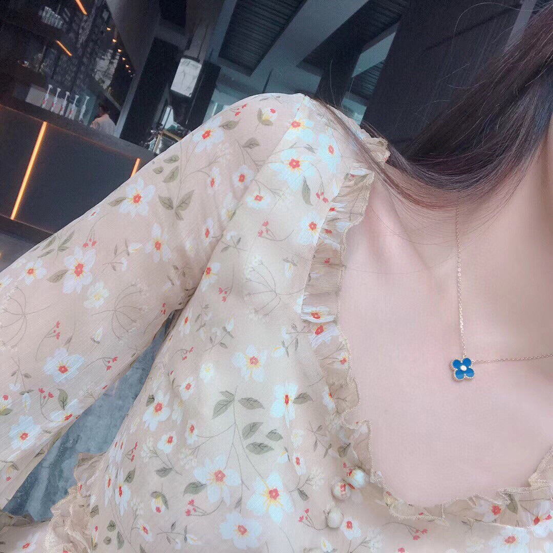 [Spark]CLOVER 15MM DIAMOND AND BLUE AGATE NECKLACE