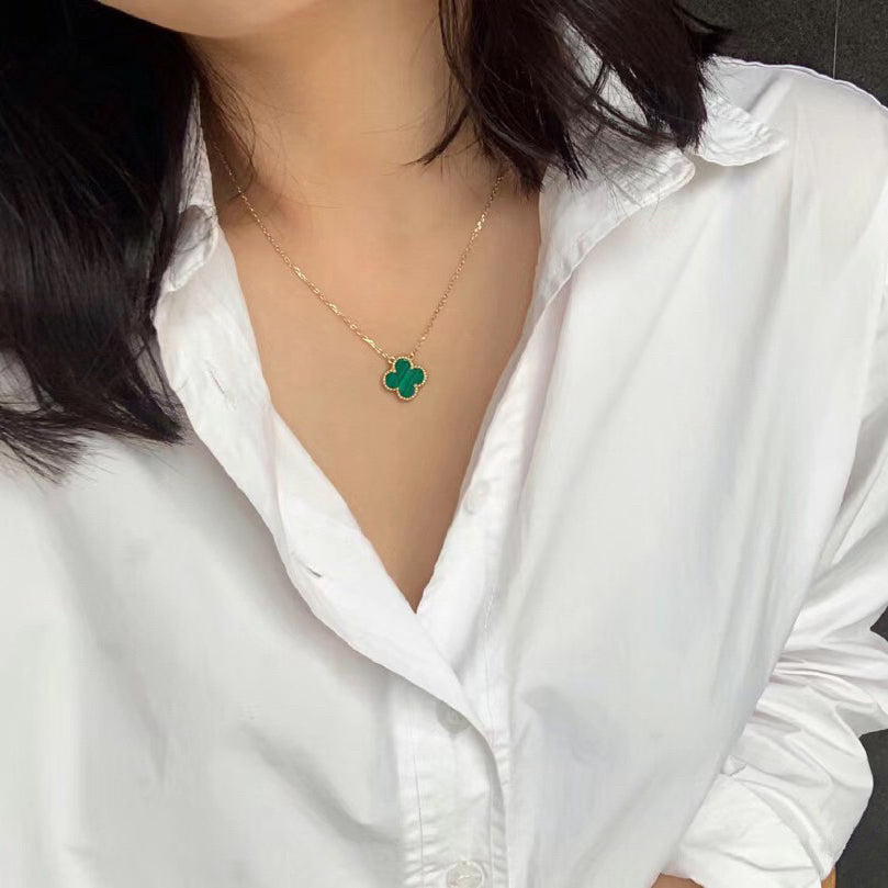 [Spark]CLOVER 15MM MALACHITE SINGLE FLOWER  NECKLACE