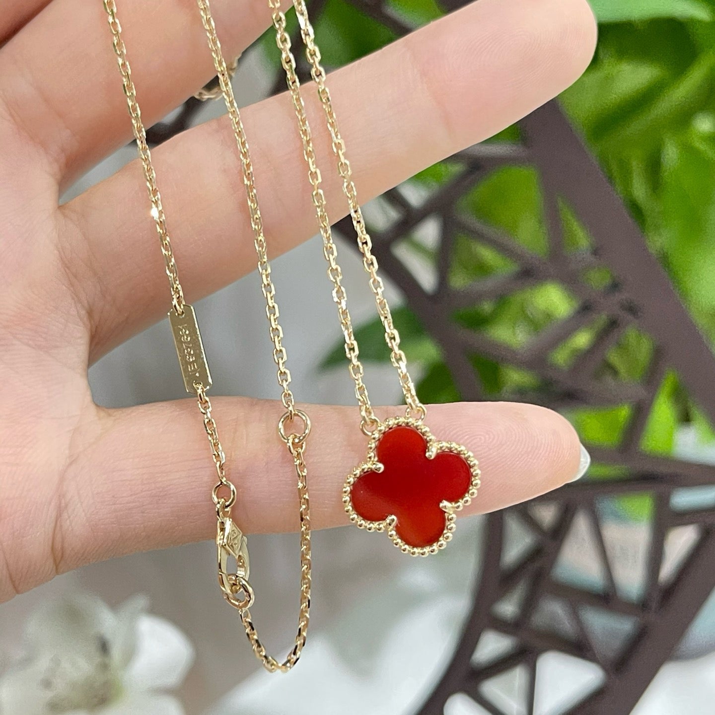 [Spark]CLOVER 15MM CARNELIAN SINGLE FLOWER NECKLACE