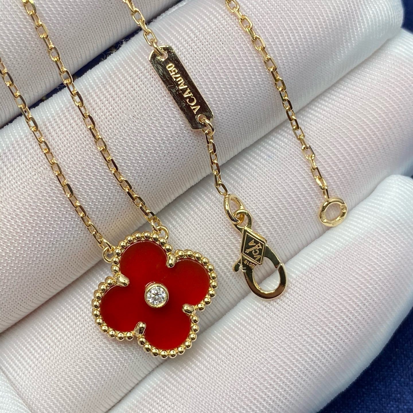 [Spark]CLOVER 15MM DIAMOND CARNELIAN NECKLACE