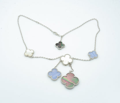 [Spark]CLOVER MOP CHALCEDONY NECKLACE SILVER 6 MOTIF