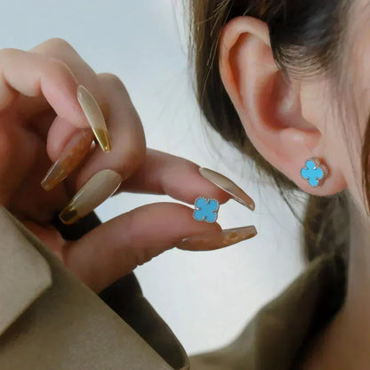 [Spark]CLOVER MINI 9.5MM ONYX STUD EARRINGS SILVER