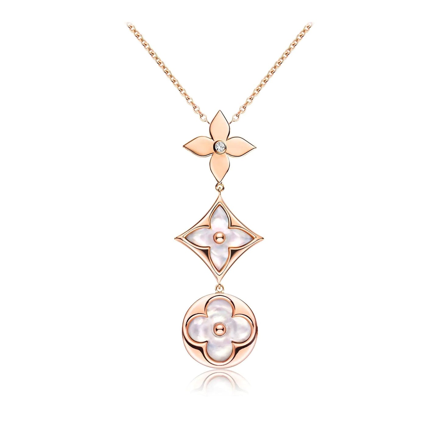 [Spark]COLOR BLOSSOM LARIAT NECKLACE PINK GOLD WHITE MOTHER PEARL AND DIAMOND