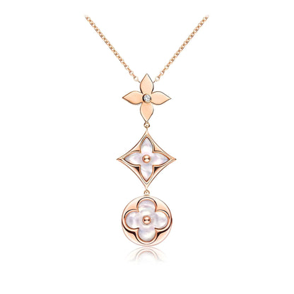 [Spark]COLOR BLOSSOM LARIAT NECKLACE PINK GOLD WHITE MOTHER PEARL AND DIAMOND
