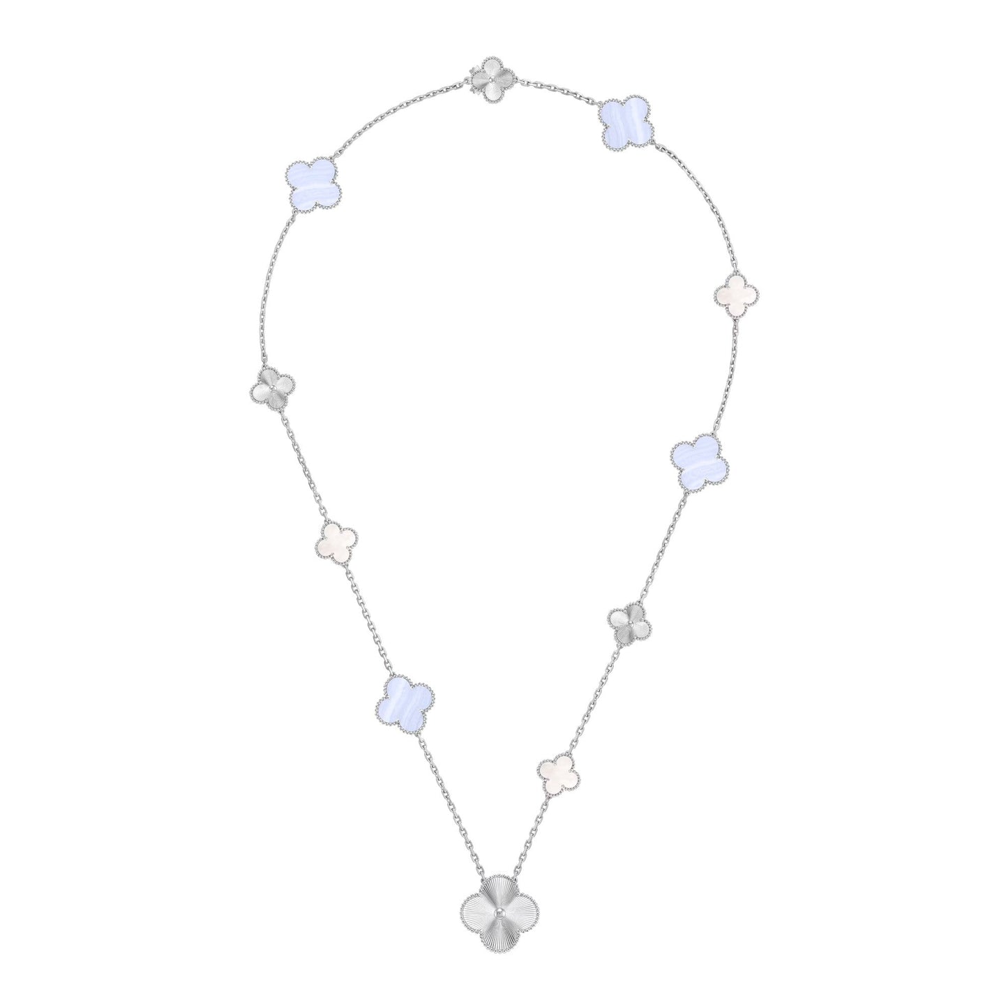 [Spark]DETACHABLE CLOVER 15(11+4) FLOWER SILVER NECKLACE SET