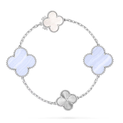 [Spark]DETACHABLE CLOVER 15(11+4) FLOWER SILVER NECKLACE SET