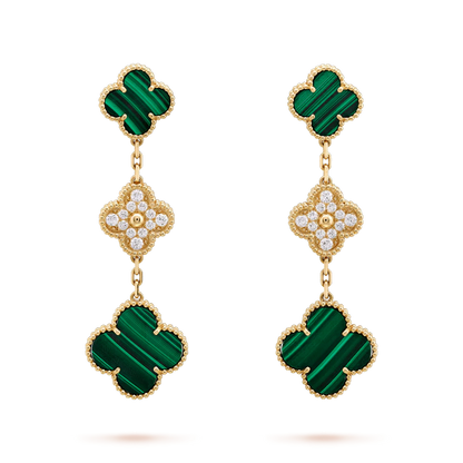 [Spark]CLOVER EARRINGS GOLD MALACHITE DIAMOND 3 MOTIF
