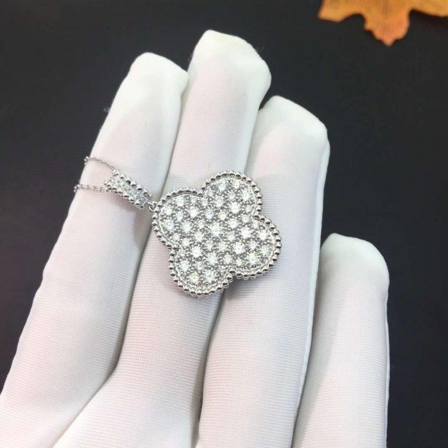 [Spark]CLOVER 25MM SILVER FULL DIAMOND BIG CLOVER NECKLACE