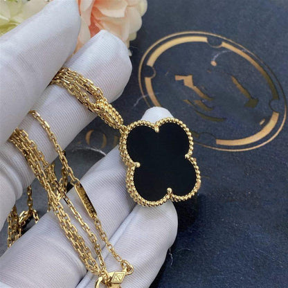 [Spark]CLOVER 25MM GOLD ONYX BIG CLOVER NECKLACE