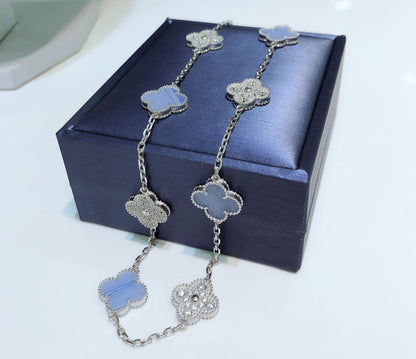 [Spark]CLOVER 10 MOTIFS CHALCEDONY DIAMONDS SILVER NECKLACE