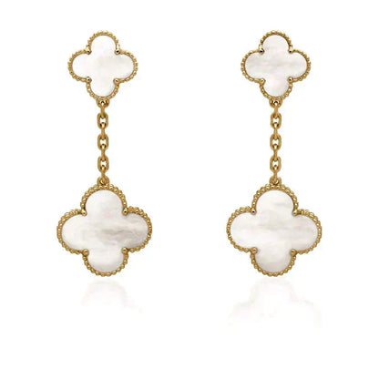 [Spark]CLOVER 2 MOTIF WHITE MOP EARRINGS